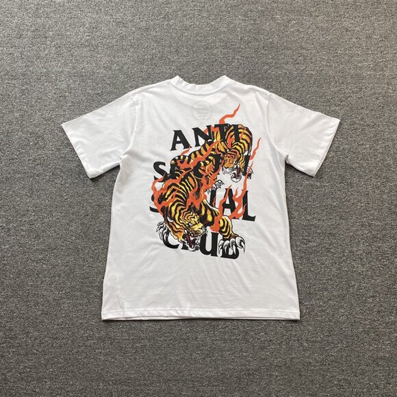 Anti Social Social Club White T Shirt With Flaming Tigers Print